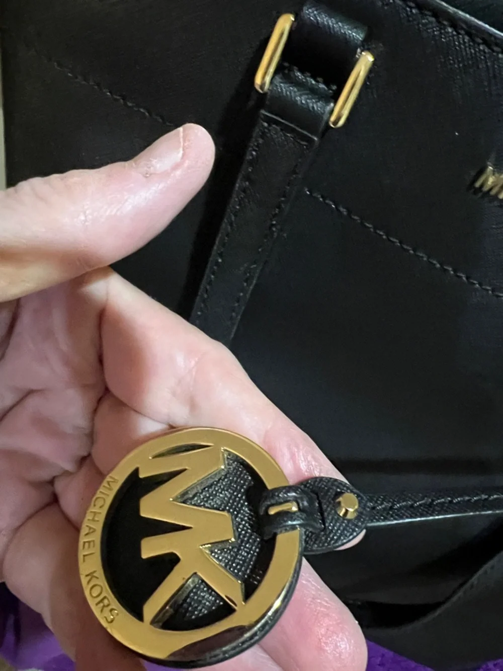 Michael Kors Black Leather Tote with Gold MK logo NWOT. What a deal!!!! H011 - Picture 2 of 7